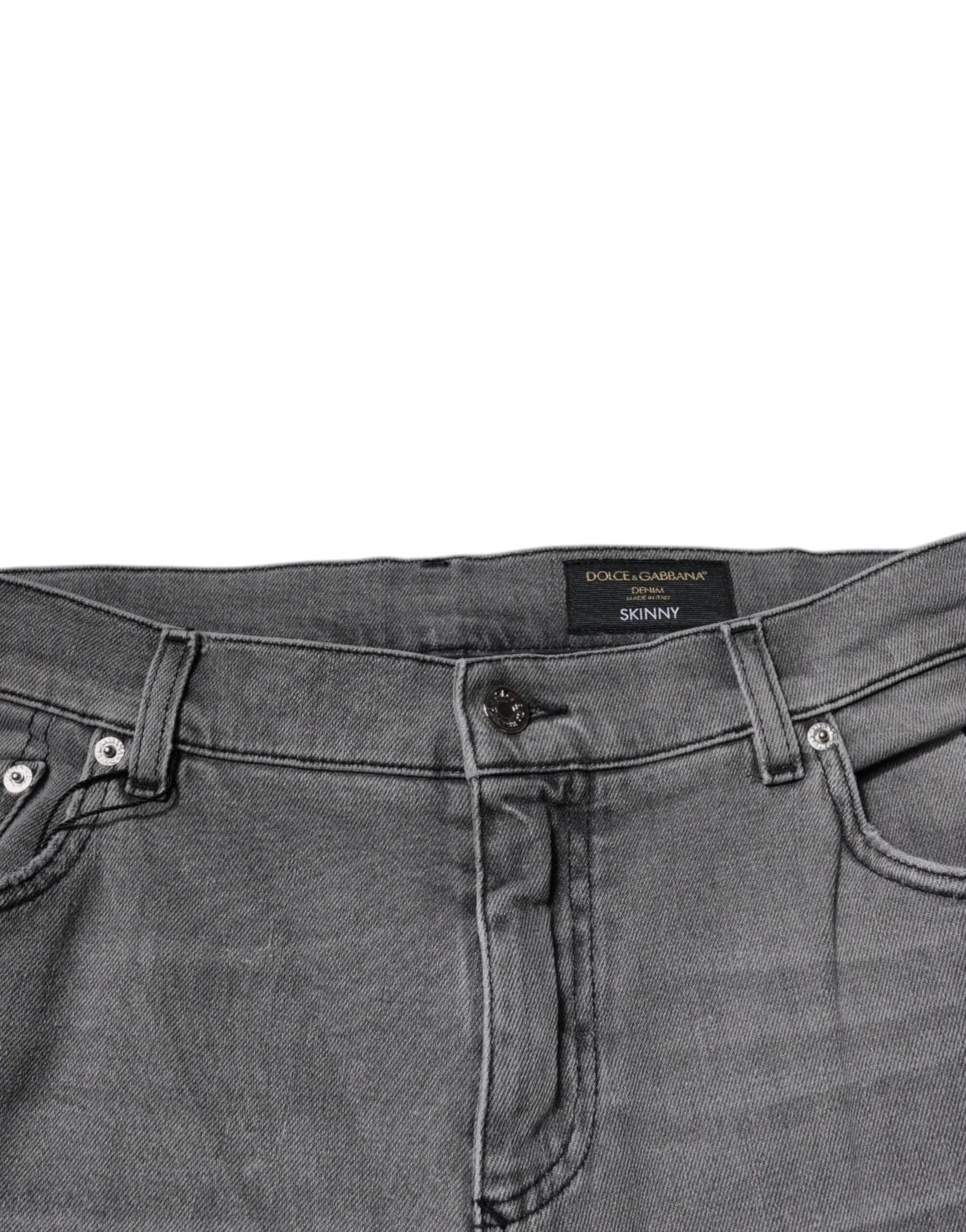 Graue Skinny-Jeans aus Baumwolle mit Grafikdruck