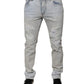 Hellblaue Skinny-Jeans aus zerschlissener Baumwollmischung