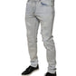 Hellblaue Skinny-Jeans aus zerschlissener Baumwollmischung