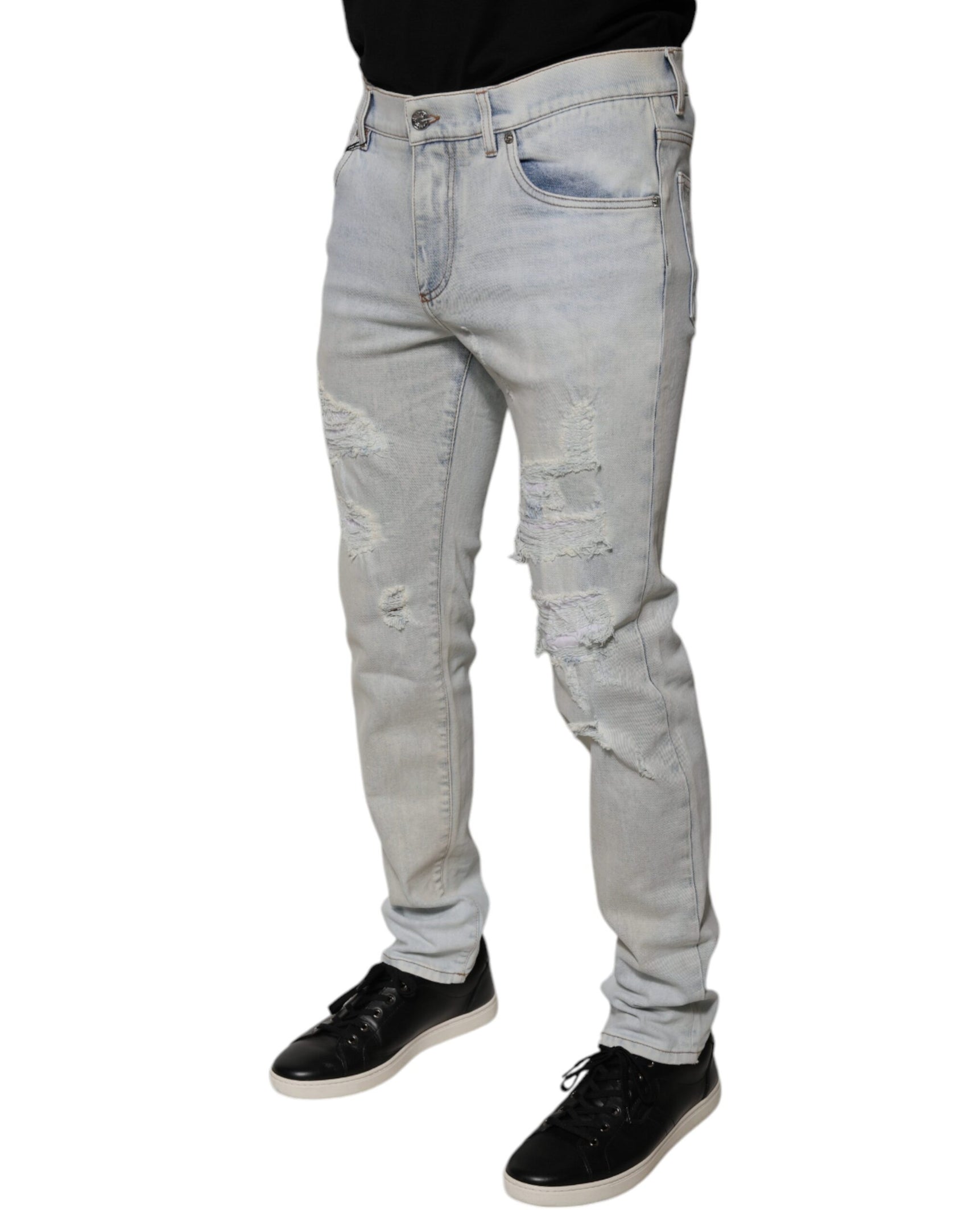 Hellblaue Skinny-Jeans aus zerschlissener Baumwollmischung