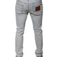 Hellblaue Skinny-Jeans aus zerschlissener Baumwollmischung
