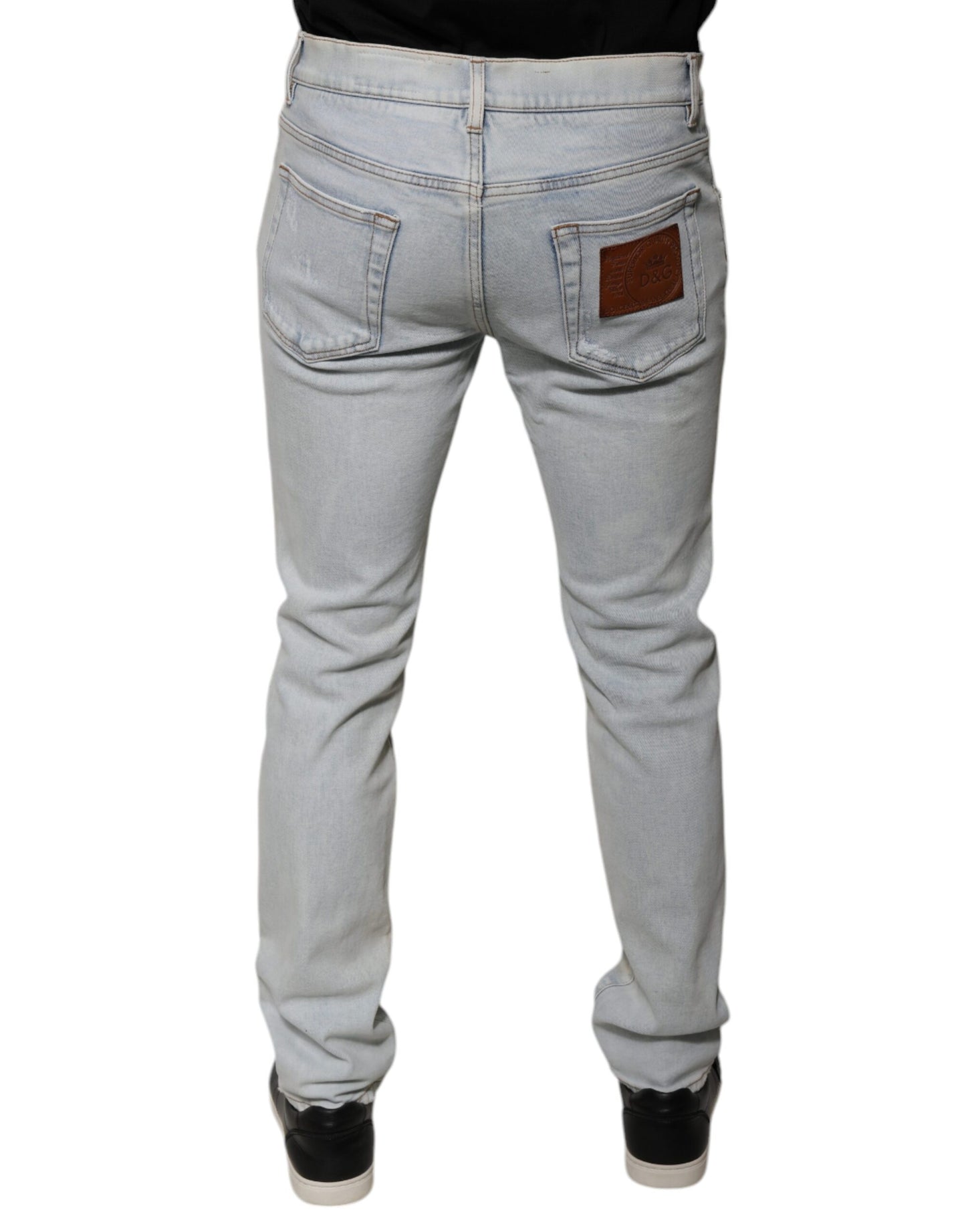 Hellblaue Skinny-Jeans aus zerschlissener Baumwollmischung
