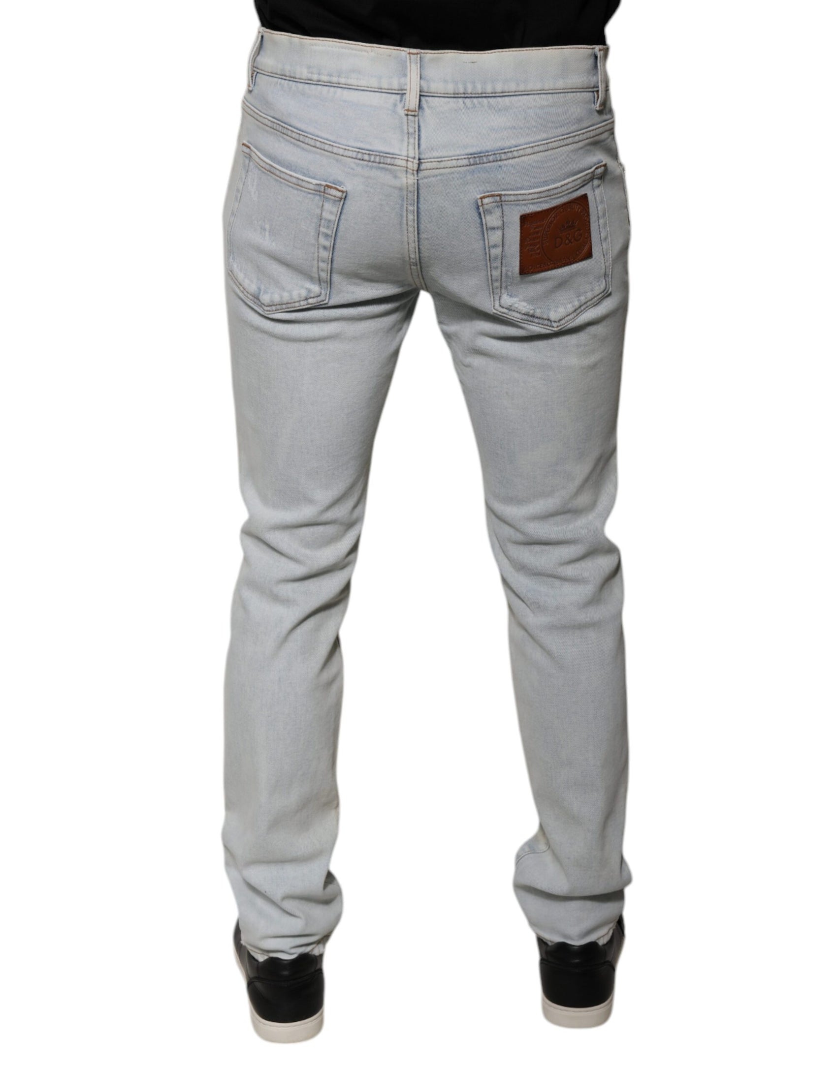 Hellblaue Skinny-Jeans aus zerschlissener Baumwollmischung