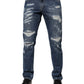 Blaue Skinny-Jeans aus zerfetzter Baumwolle
