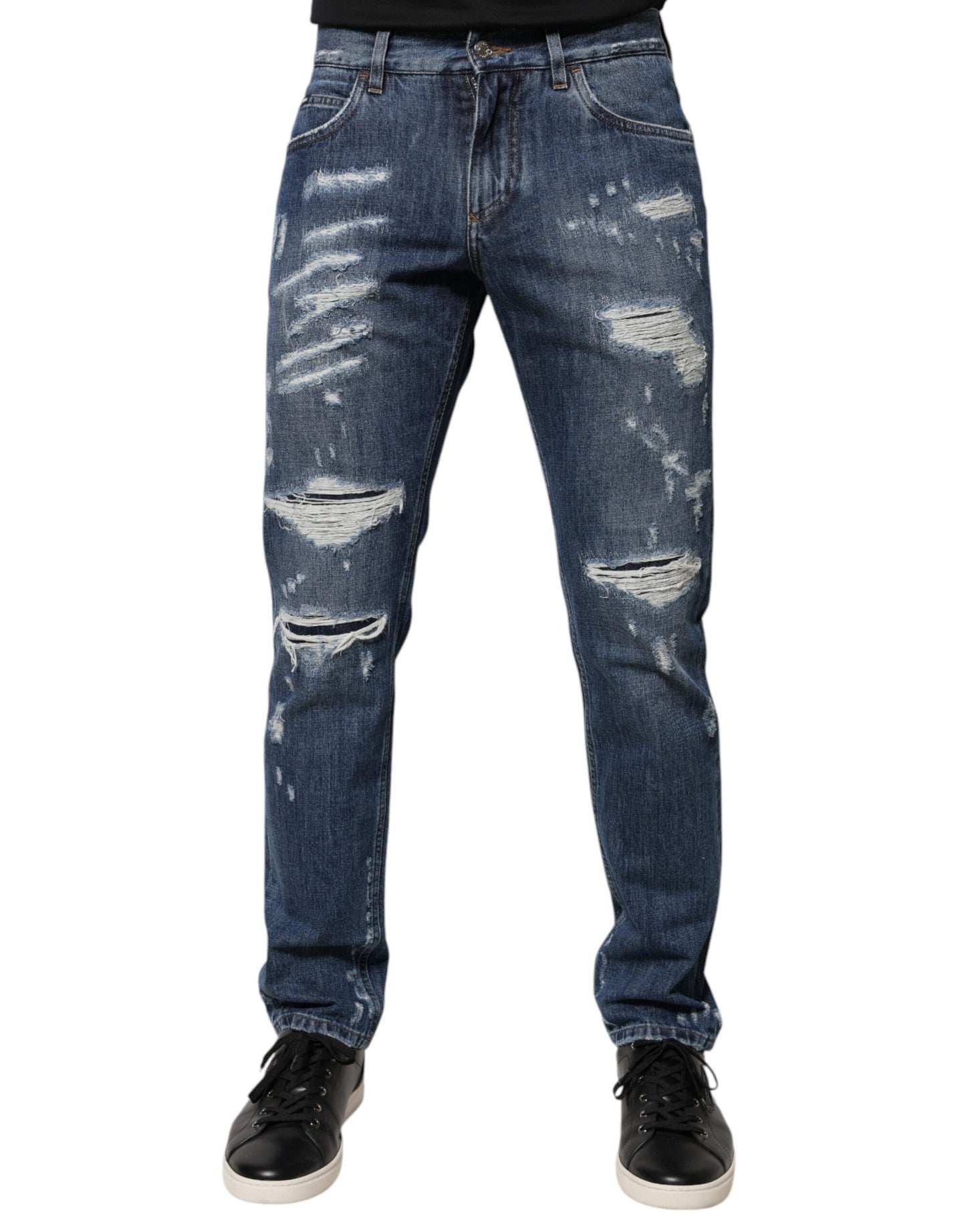 Blaue Skinny-Jeans aus zerfetzter Baumwolle
