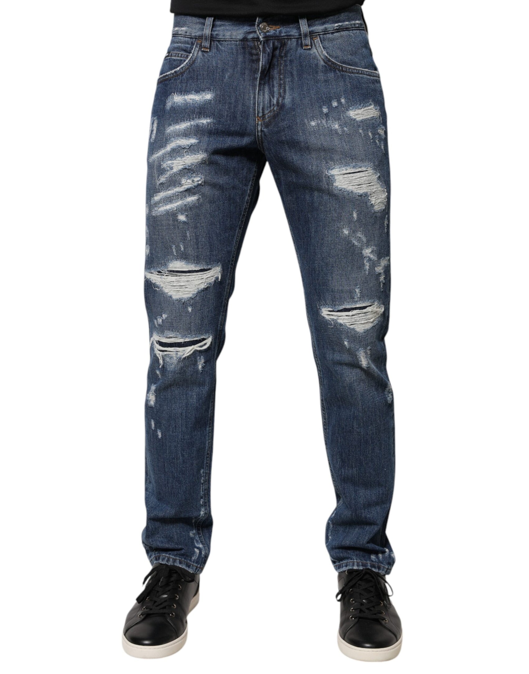 Blaue Skinny-Jeans aus zerfetzter Baumwolle