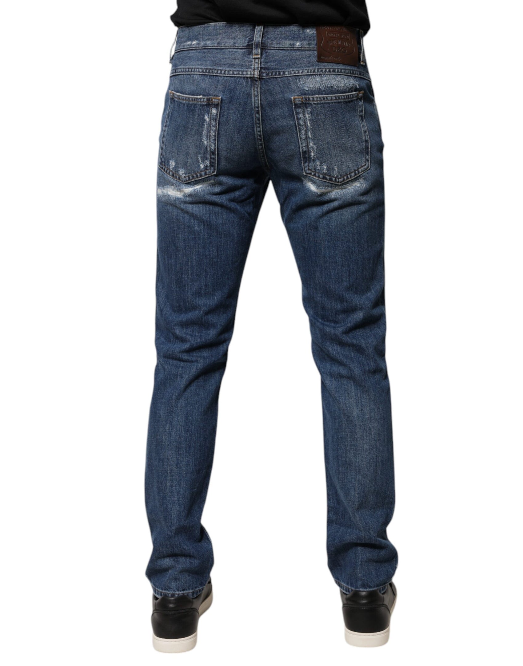 Blaue Skinny-Jeans aus zerfetzter Baumwolle