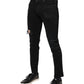 Schwarze Skinny-Jeans aus zerfetztem Baumwolldenim mit Logo