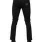 Schwarze Skinny-Jeans aus zerfetztem Baumwolldenim mit Logo