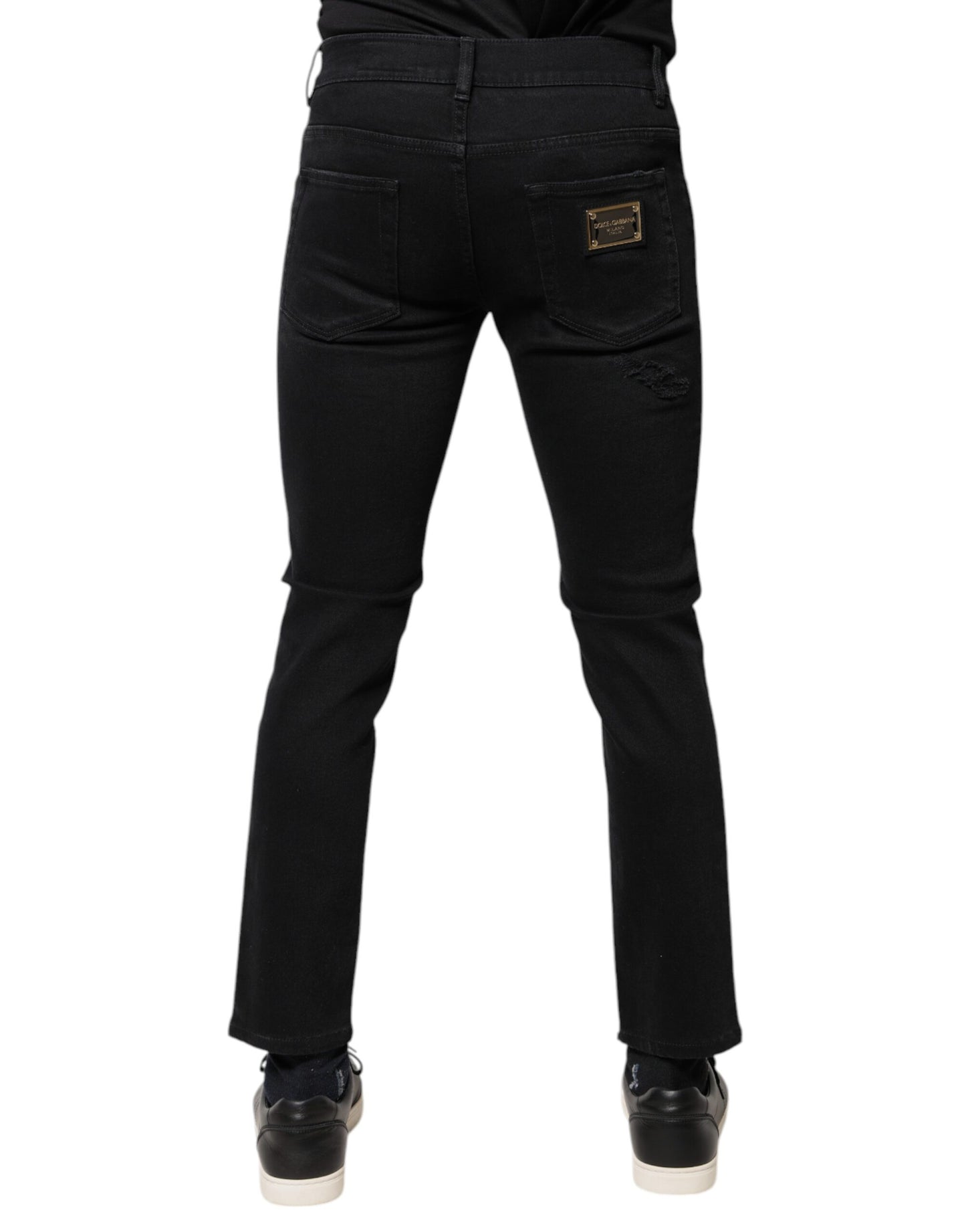 Schwarze Skinny-Jeans aus zerfetztem Baumwolldenim mit Logo