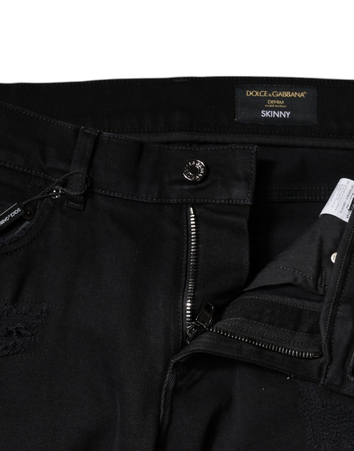 Schwarze Skinny-Jeans aus zerfetztem Baumwolldenim mit Logo