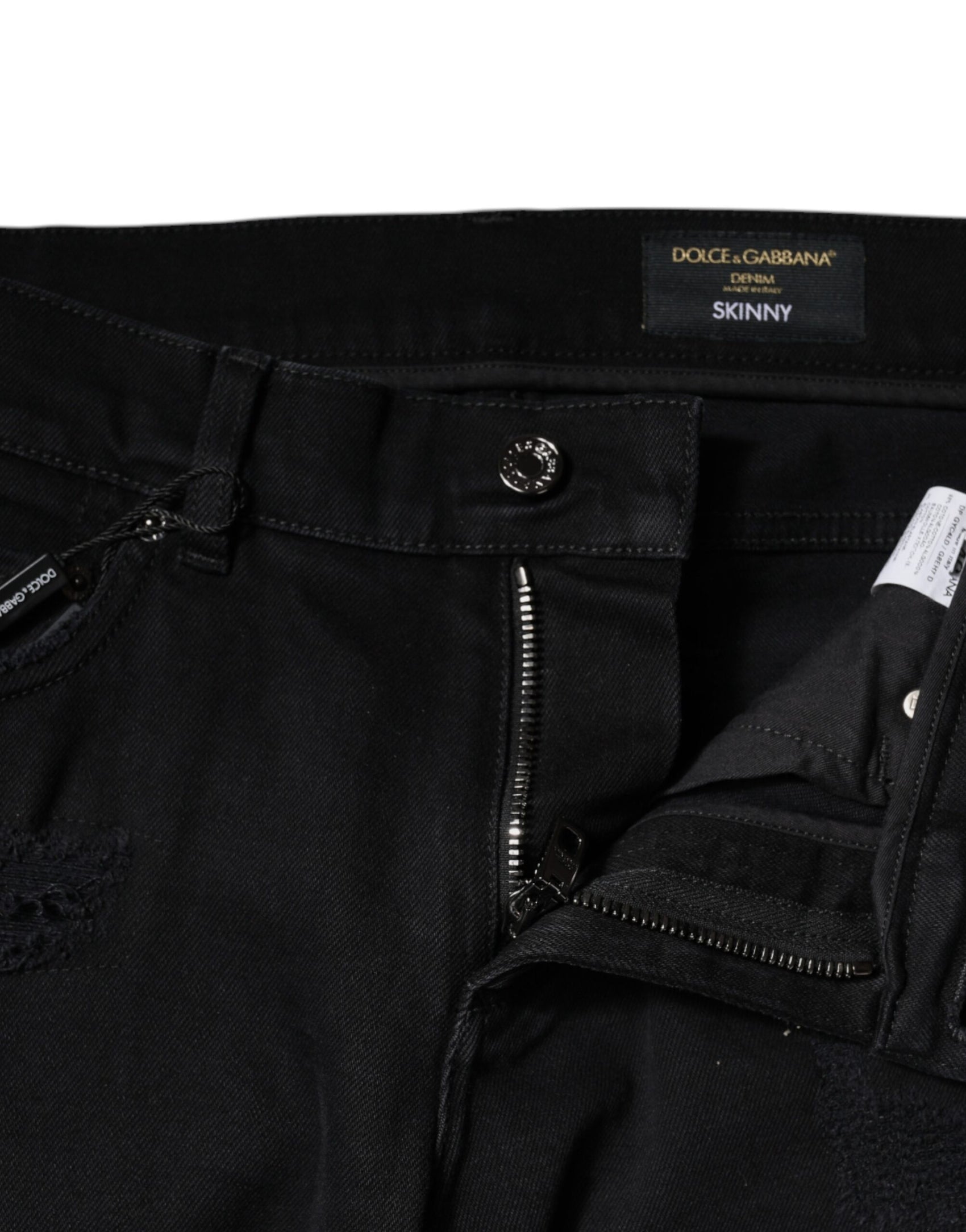 Schwarze Skinny-Jeans aus zerfetztem Baumwolldenim mit Logo