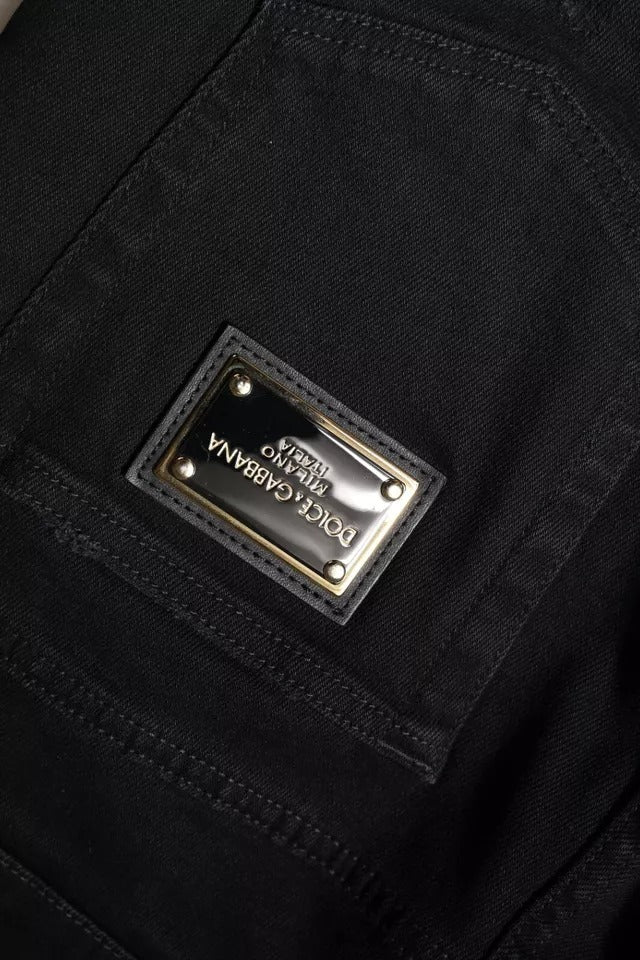 Schwarze Skinny-Jeans aus zerfetztem Baumwolldenim mit Logo