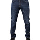 Blaue Slim Fit-Jeans aus Baumwoll-Denim mit Logo-Print