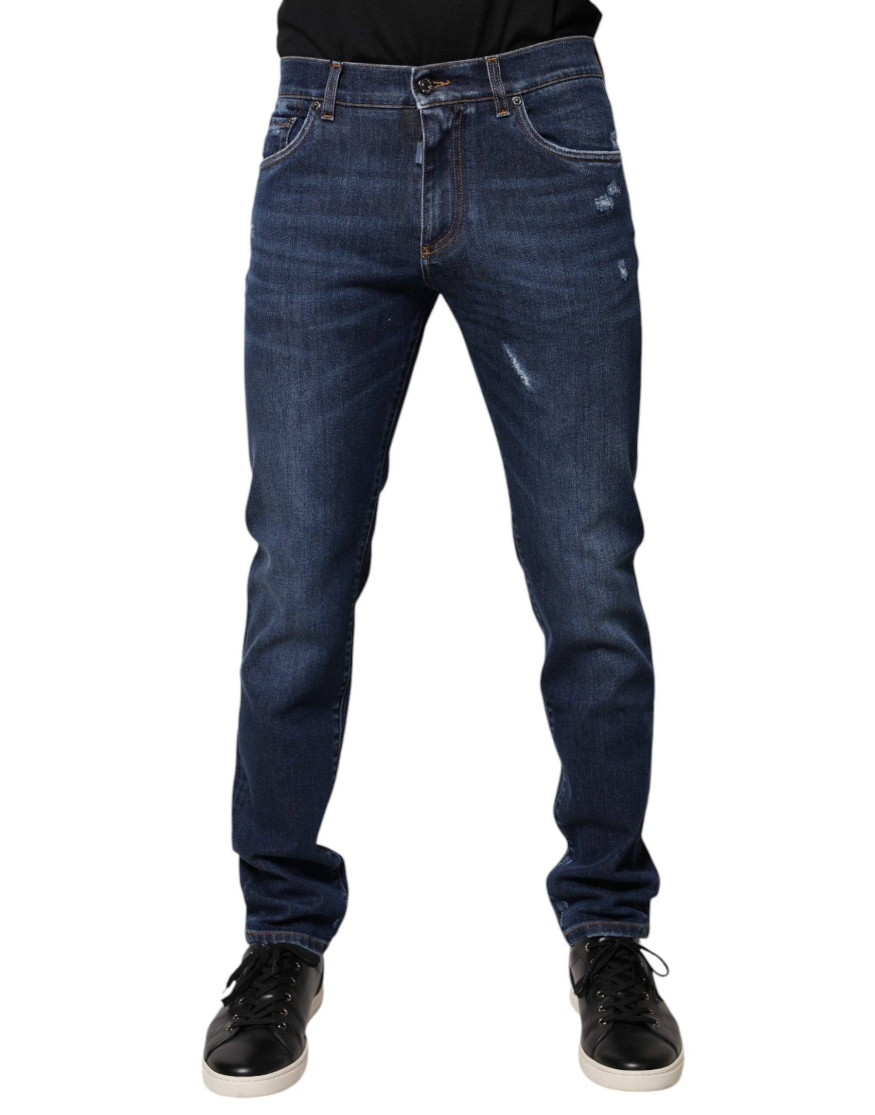 Blaue Slim Fit-Jeans aus Baumwoll-Denim mit Logo-Print