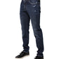 Blaue Slim Fit-Jeans aus Baumwoll-Denim mit Logo-Print