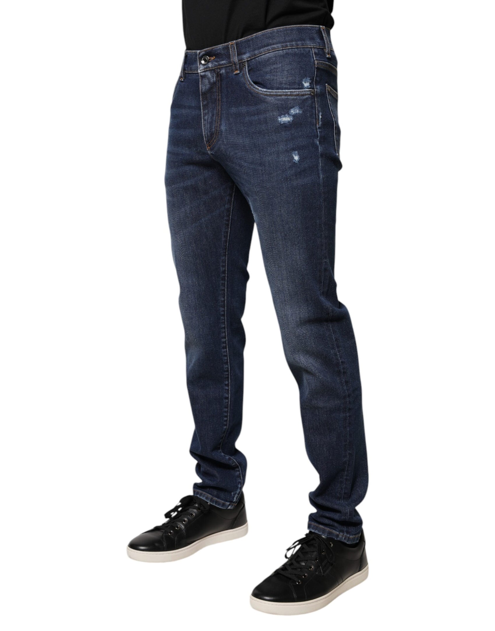Blaue Slim Fit-Jeans aus Baumwoll-Denim mit Logo-Print