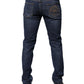 Blaue Slim Fit-Jeans aus Baumwoll-Denim mit Logo-Print