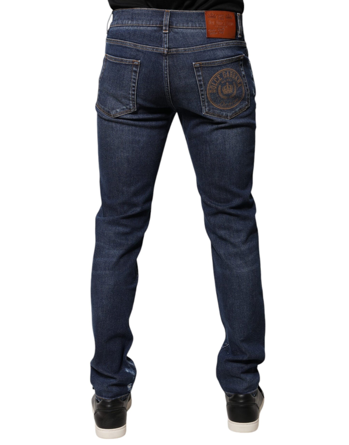 Blaue Slim Fit-Jeans aus Baumwoll-Denim mit Logo-Print