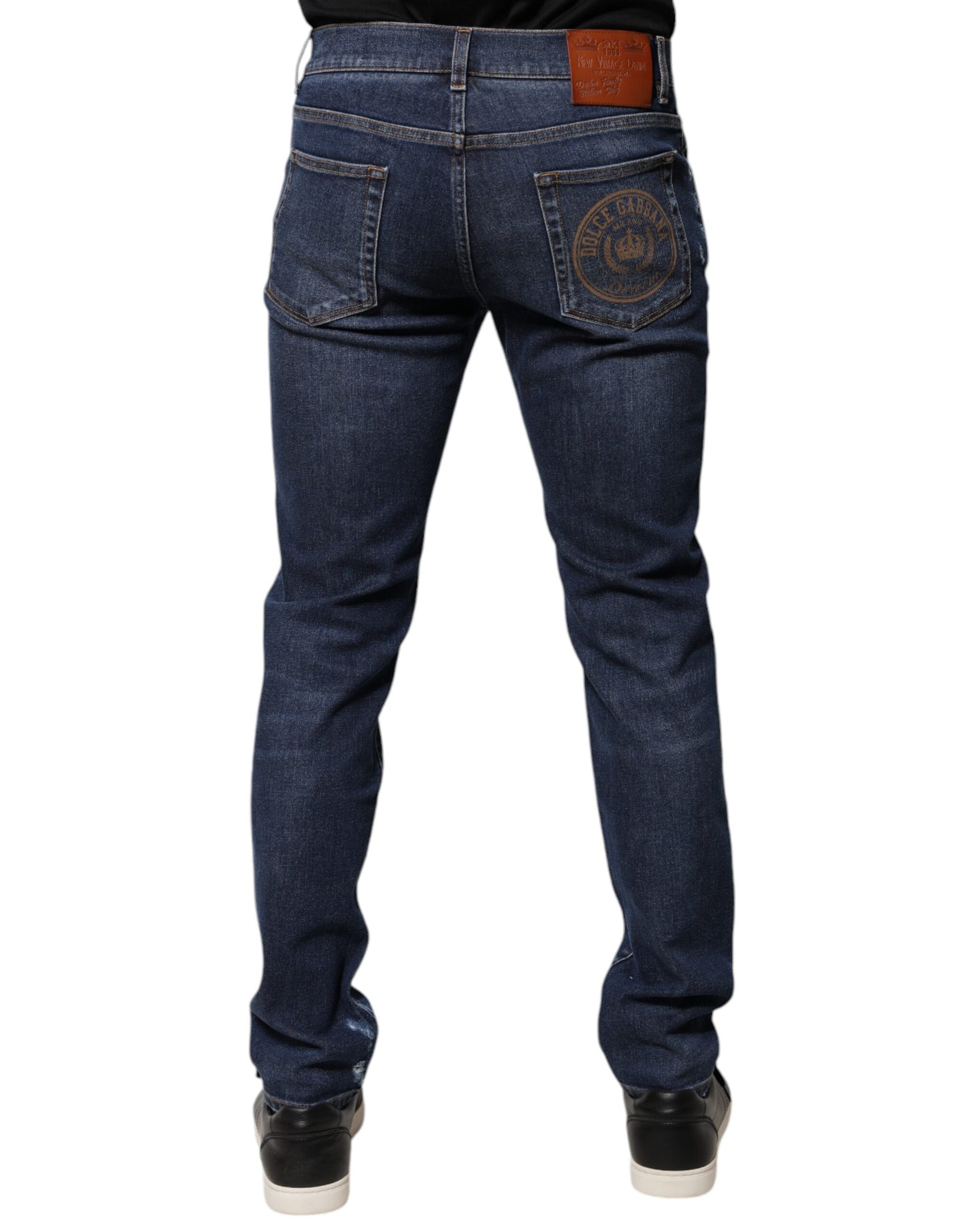 Blaue Slim Fit-Jeans aus Baumwoll-Denim mit Logo-Print
