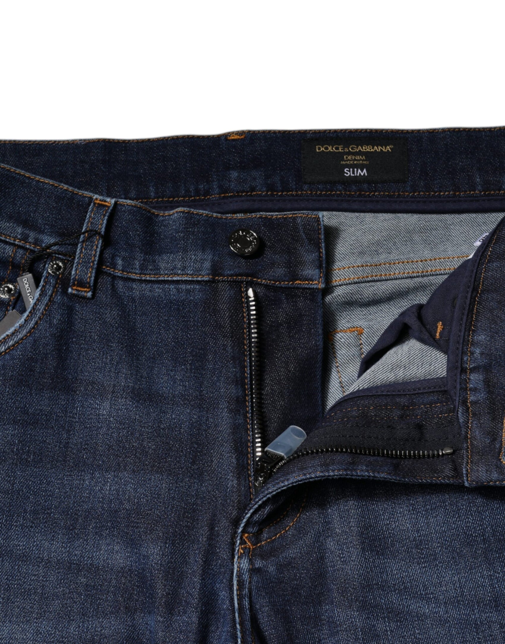Blaue Slim Fit-Jeans aus Baumwoll-Denim mit Logo-Print