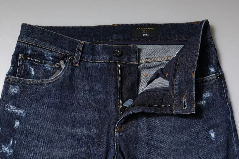 Blaue Slim Fit-Jeans aus Baumwoll-Denim mit Logo-Print