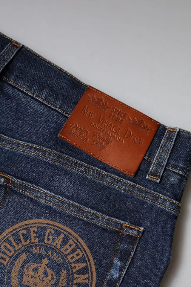 Blaue Slim Fit-Jeans aus Baumwoll-Denim mit Logo-Print