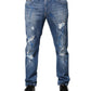 Blaue Skinny-Jeans aus zerfetztem Baumwollstretch