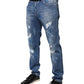 Blaue Skinny-Jeans aus zerfetztem Baumwollstretch