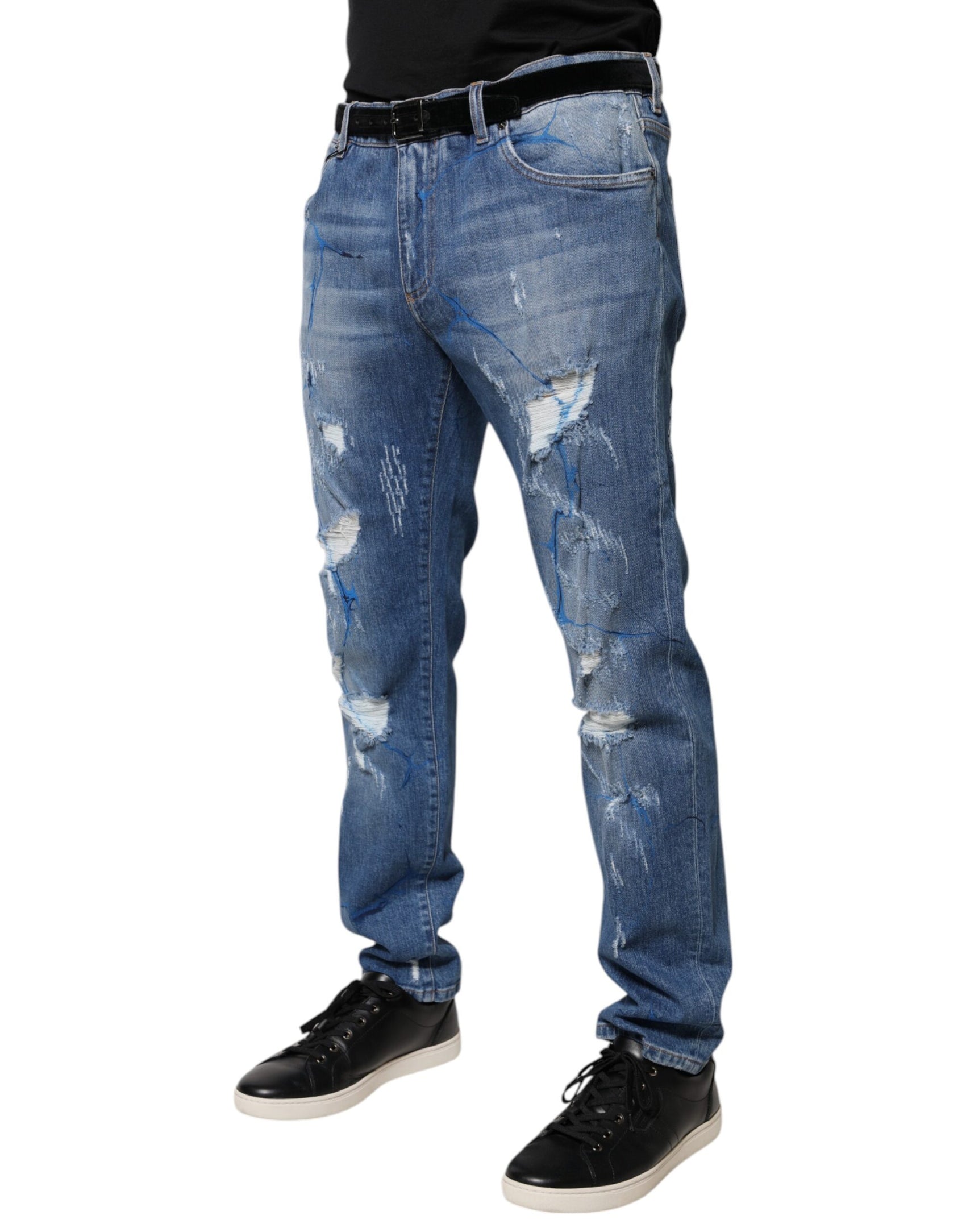 Blaue Skinny-Jeans aus zerfetztem Baumwollstretch