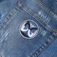 Blaue Skinny-Jeans aus zerfetztem Baumwollstretch