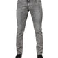 Graue Slim Fit-Jeans aus Baumwolle mit Logo-Schild