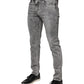 Graue Slim Fit-Jeans aus Baumwolle mit Logo-Schild