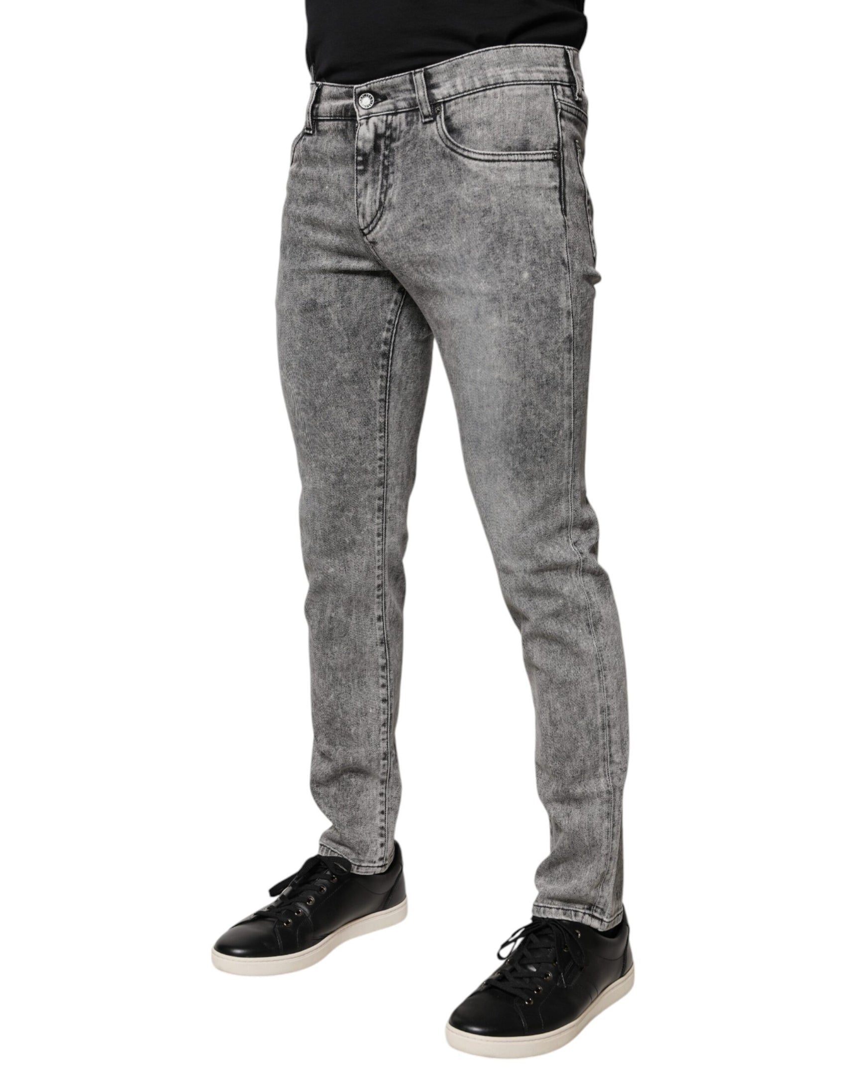 Graue Slim Fit-Jeans aus Baumwolle mit Logo-Schild