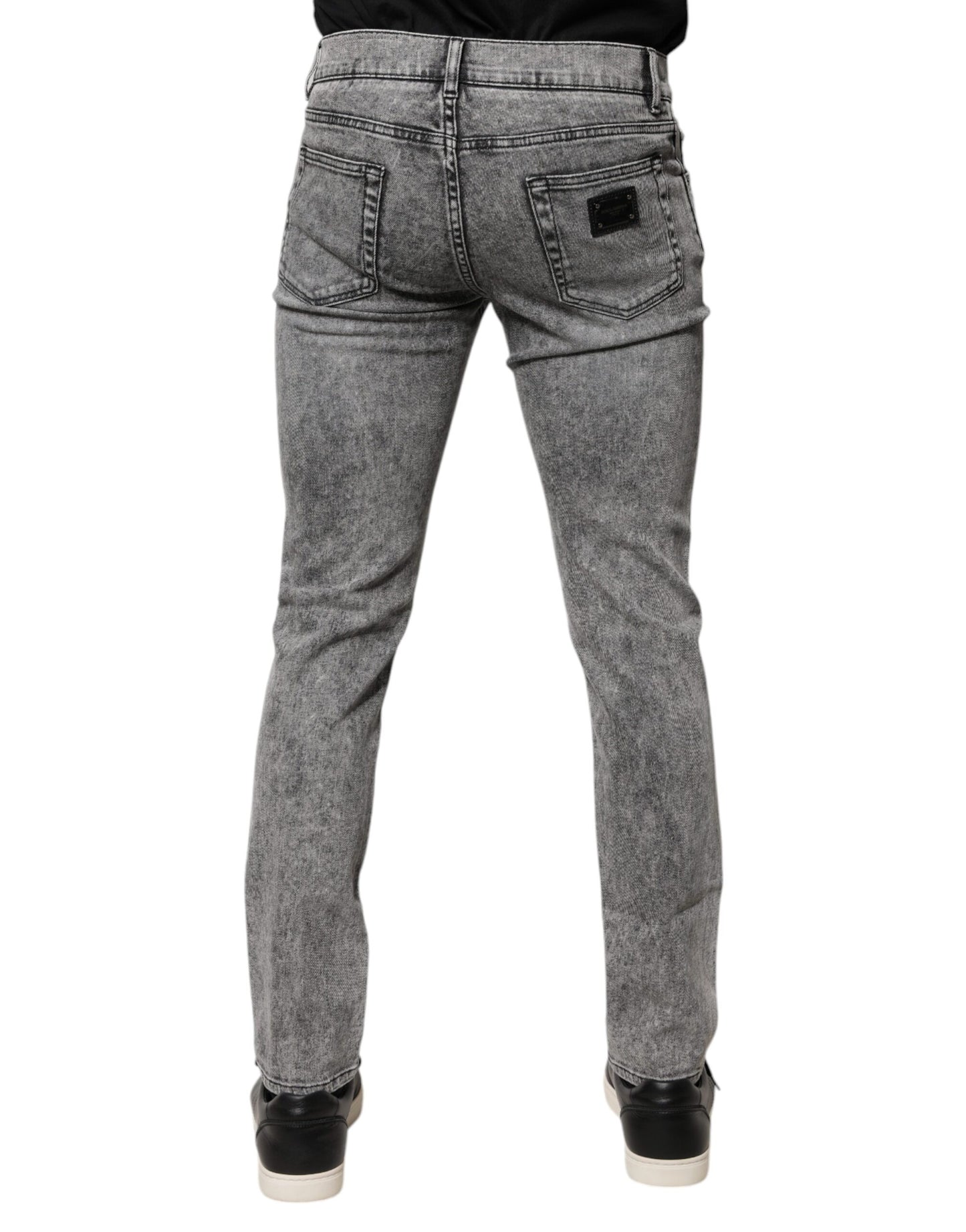 Graue Slim Fit-Jeans aus Baumwolle mit Logo-Schild