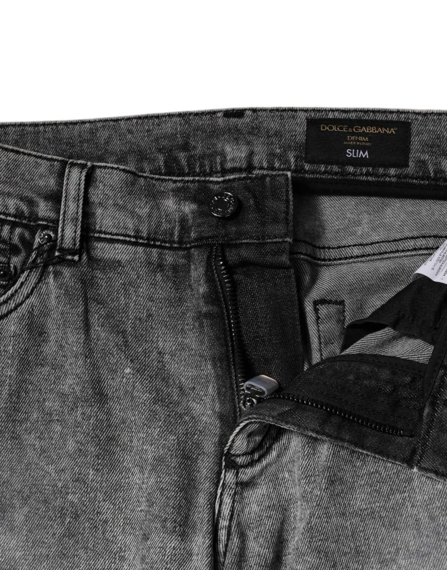 Graue Slim Fit-Jeans aus Baumwolle mit Logo-Schild