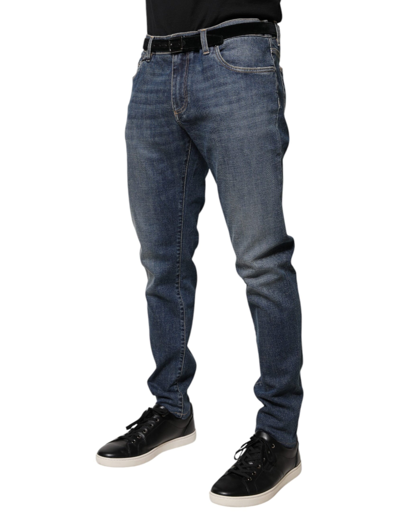Blaue Skinny-Jeans aus Baumwolle mit Logo-Schild