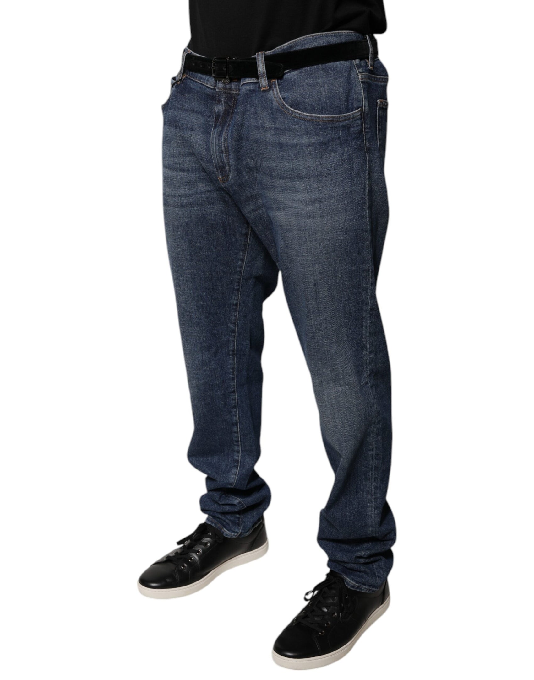 Jeans skinny in denim con logo in cotone blu scuro