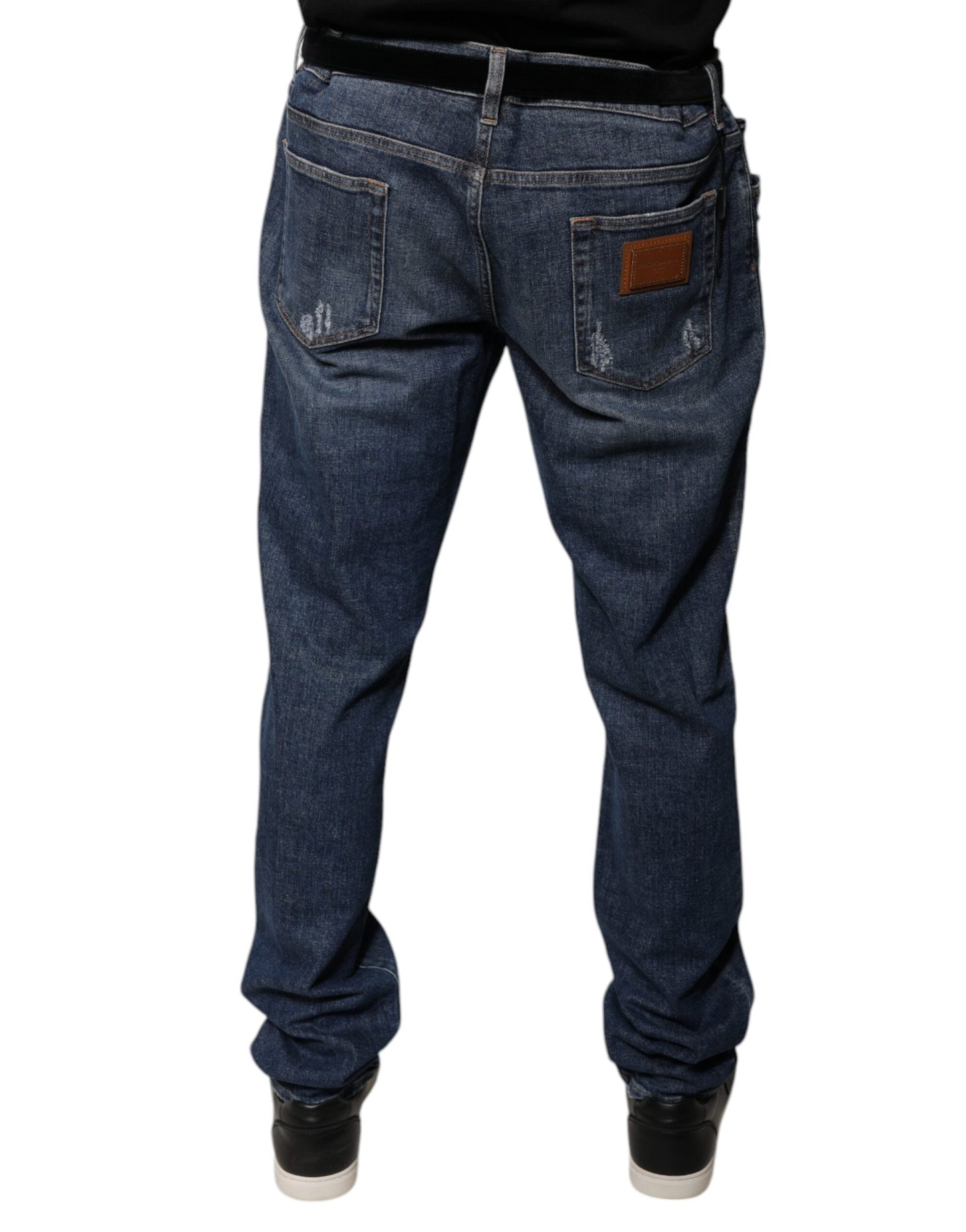 Jeans skinny in denim con logo in cotone blu scuro