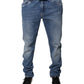 Jeans skinny in cotone azzurro da uomo