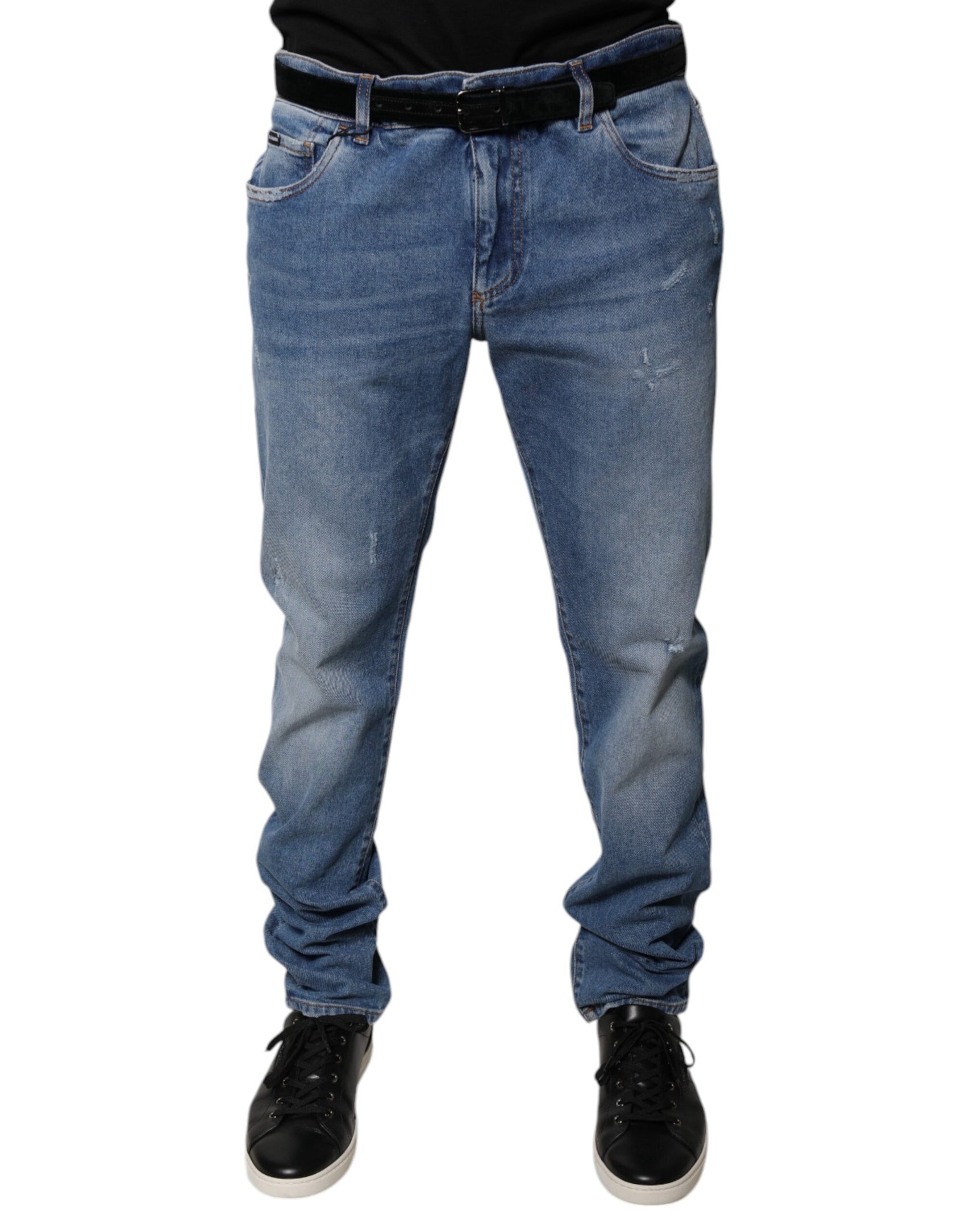 Jeans skinny in cotone azzurro da uomo
