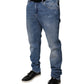 Jeans skinny in cotone azzurro da uomo