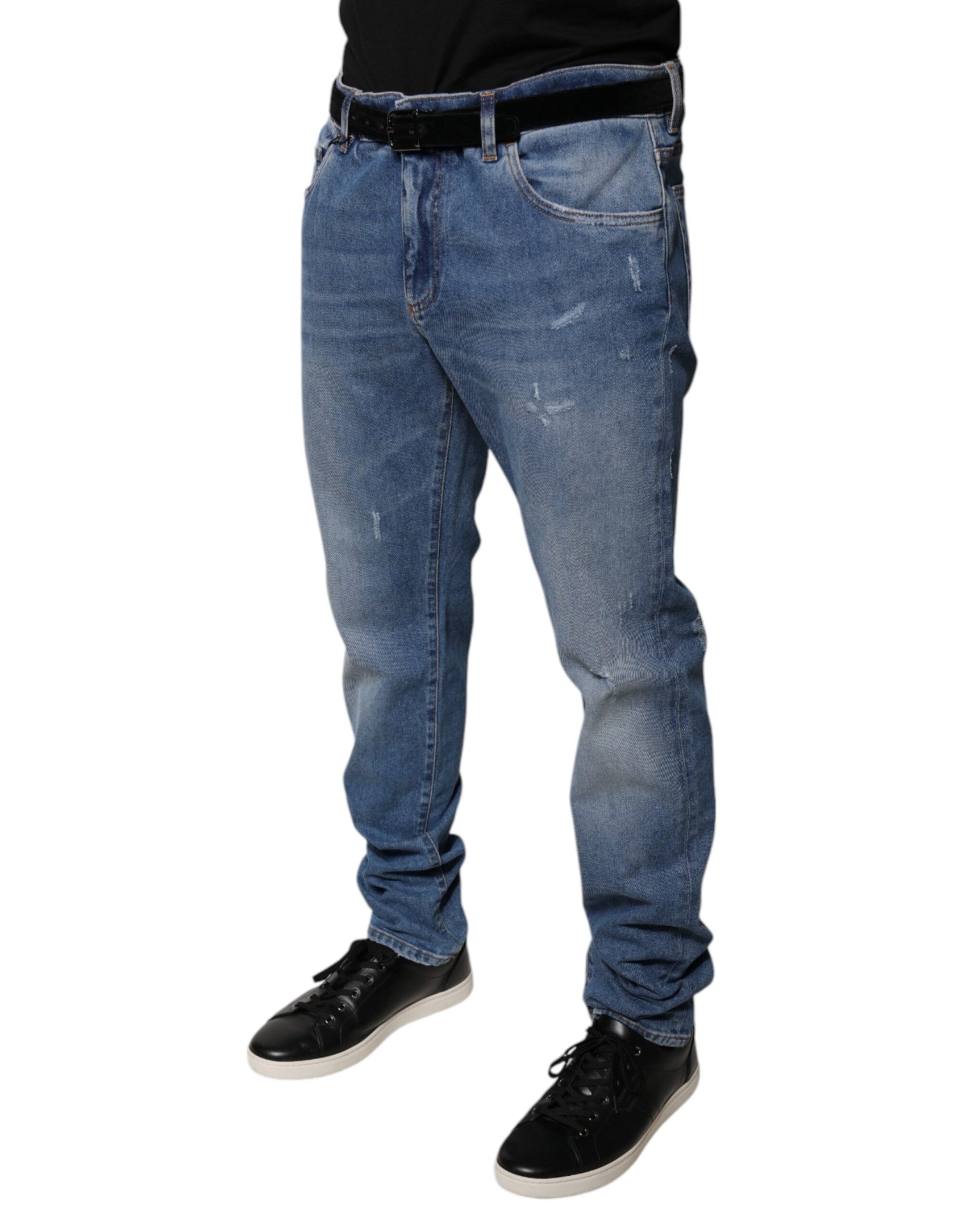 Jeans skinny in cotone azzurro da uomo