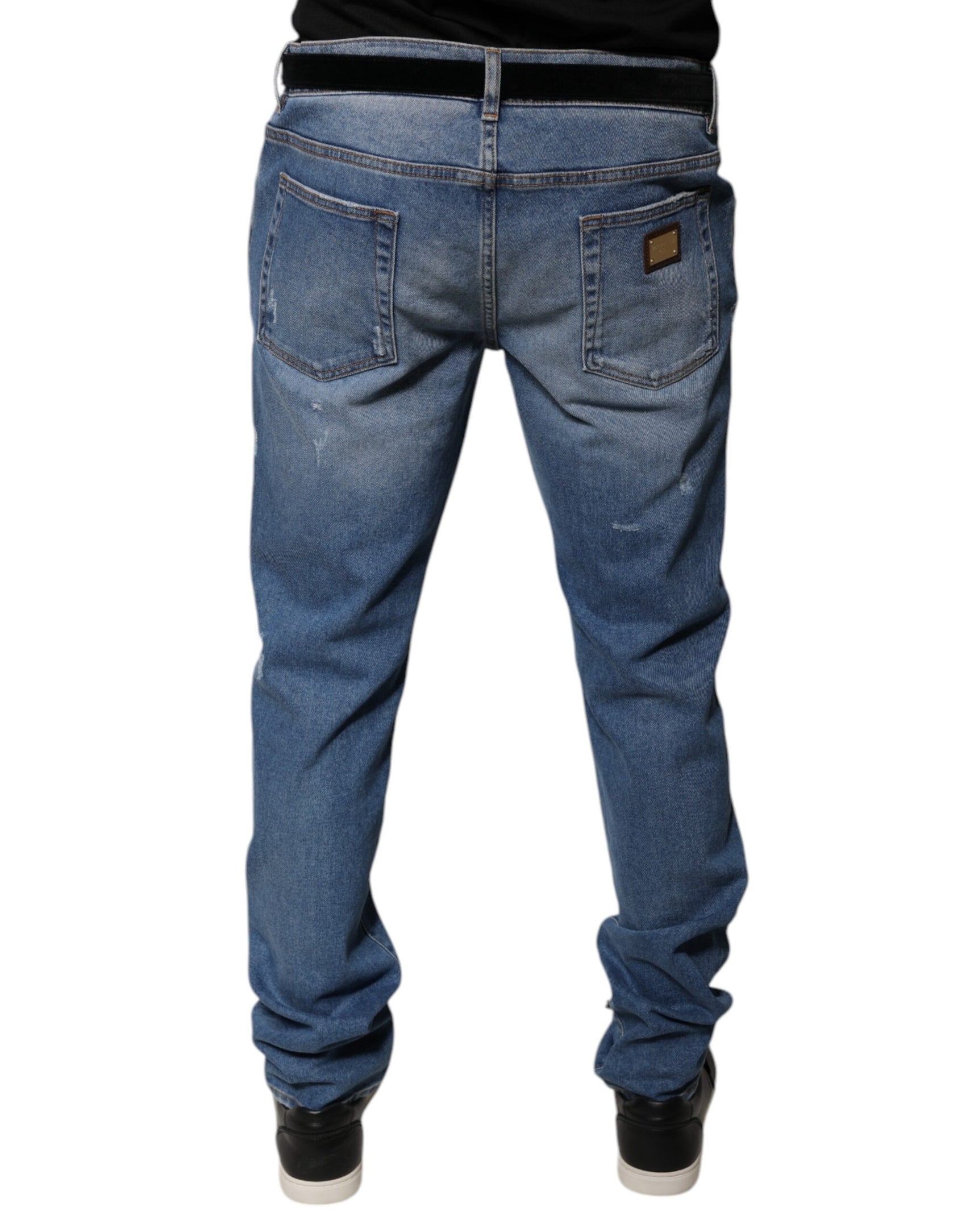 Jeans skinny in cotone azzurro da uomo