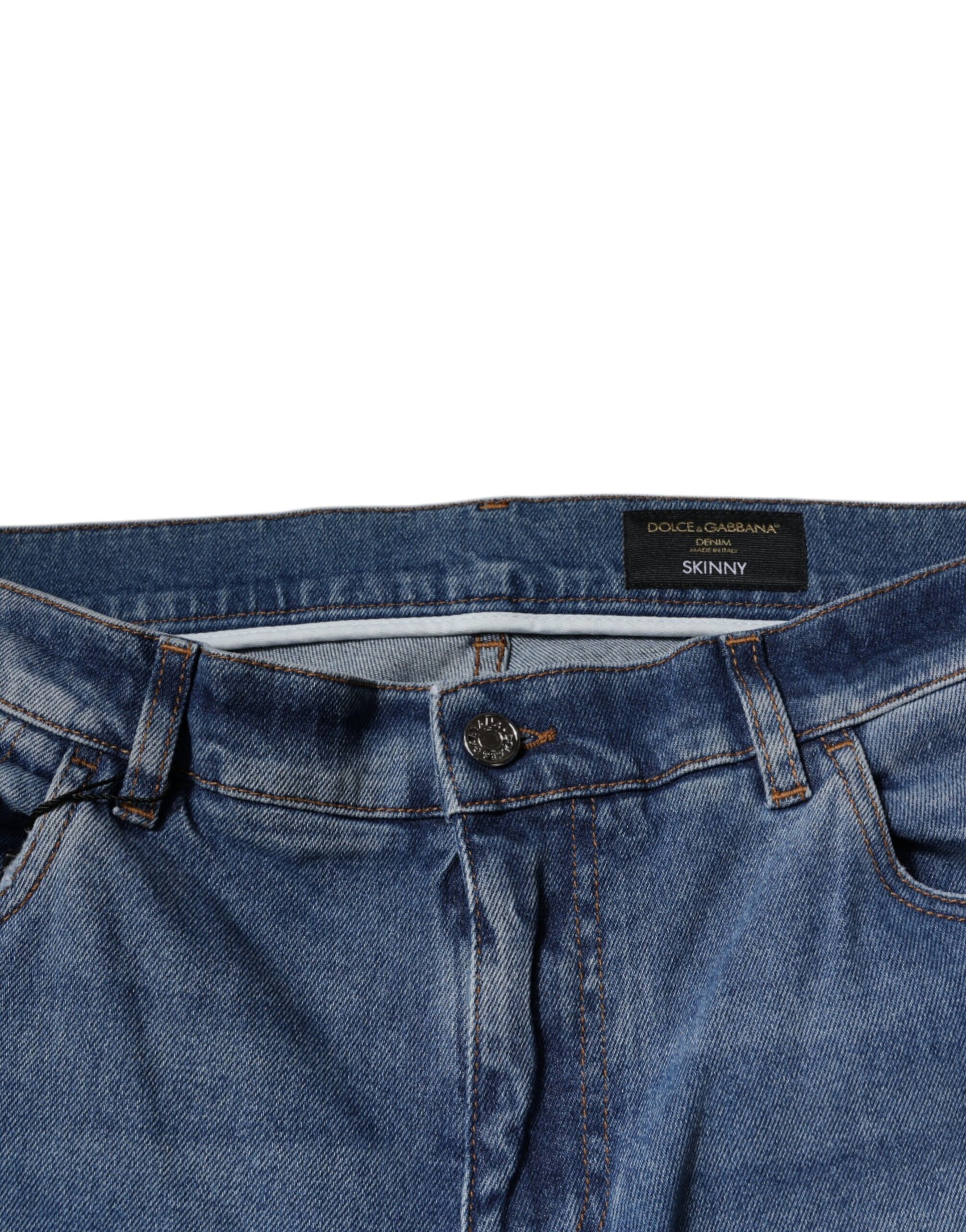 Jeans skinny in cotone azzurro da uomo