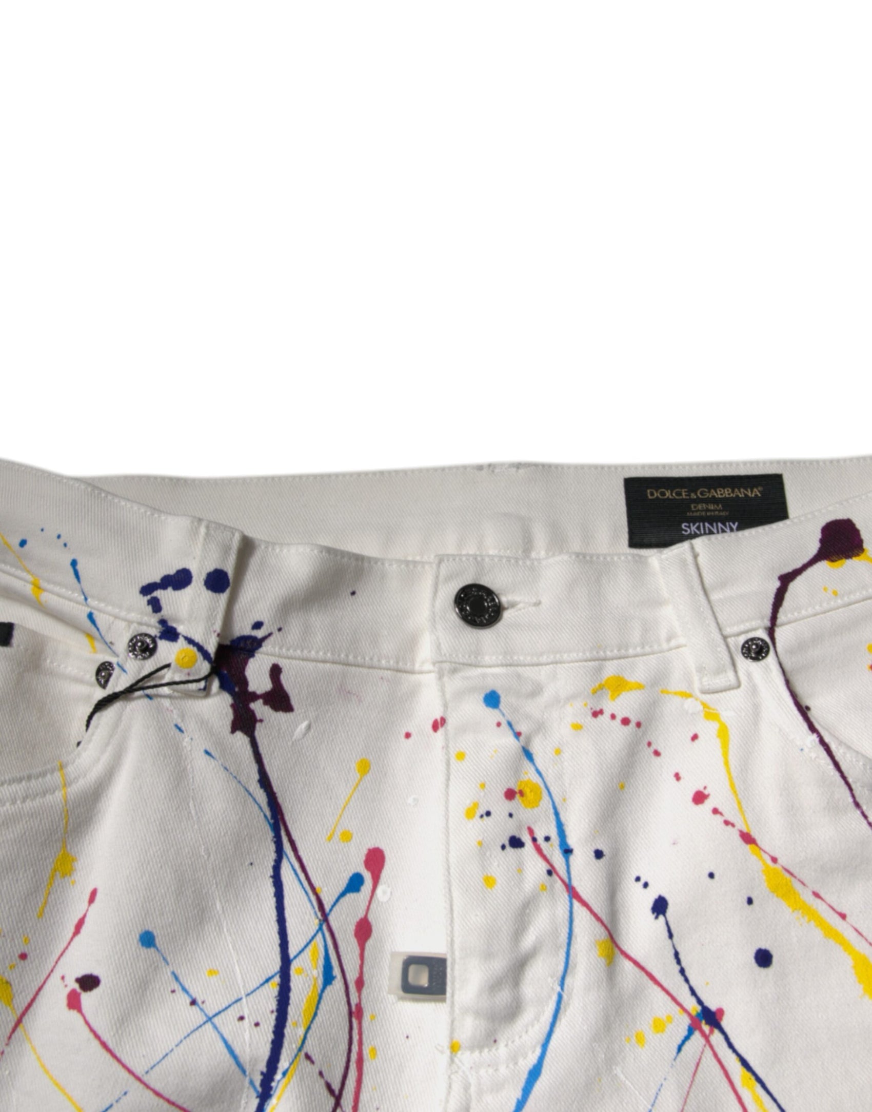 Weiße Skinny-Jeans mit Farbspritzer-Print