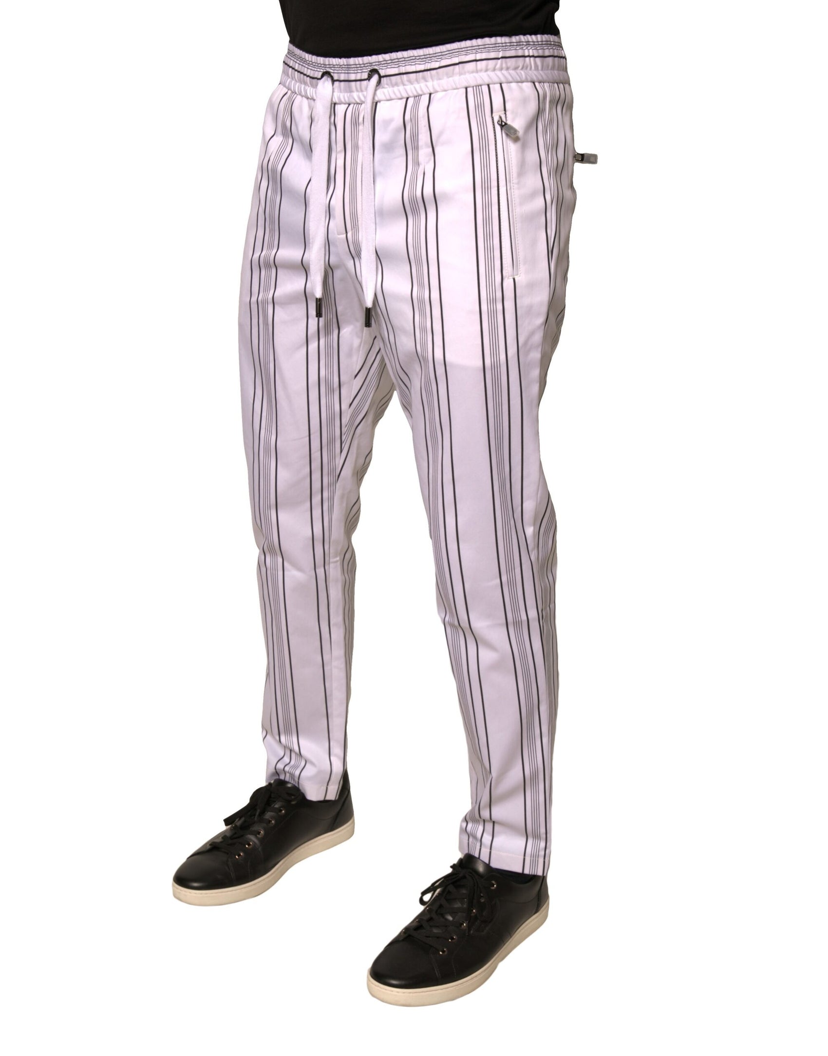 Weiße, gestreifte Skinny-Hose aus Baumwolle