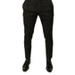 Schwarze, schmale Anzughose aus Polyester mit Brokatmuster für Herren