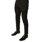 Schwarze, schmale Anzughose aus Polyester mit Brokatmuster für Herren