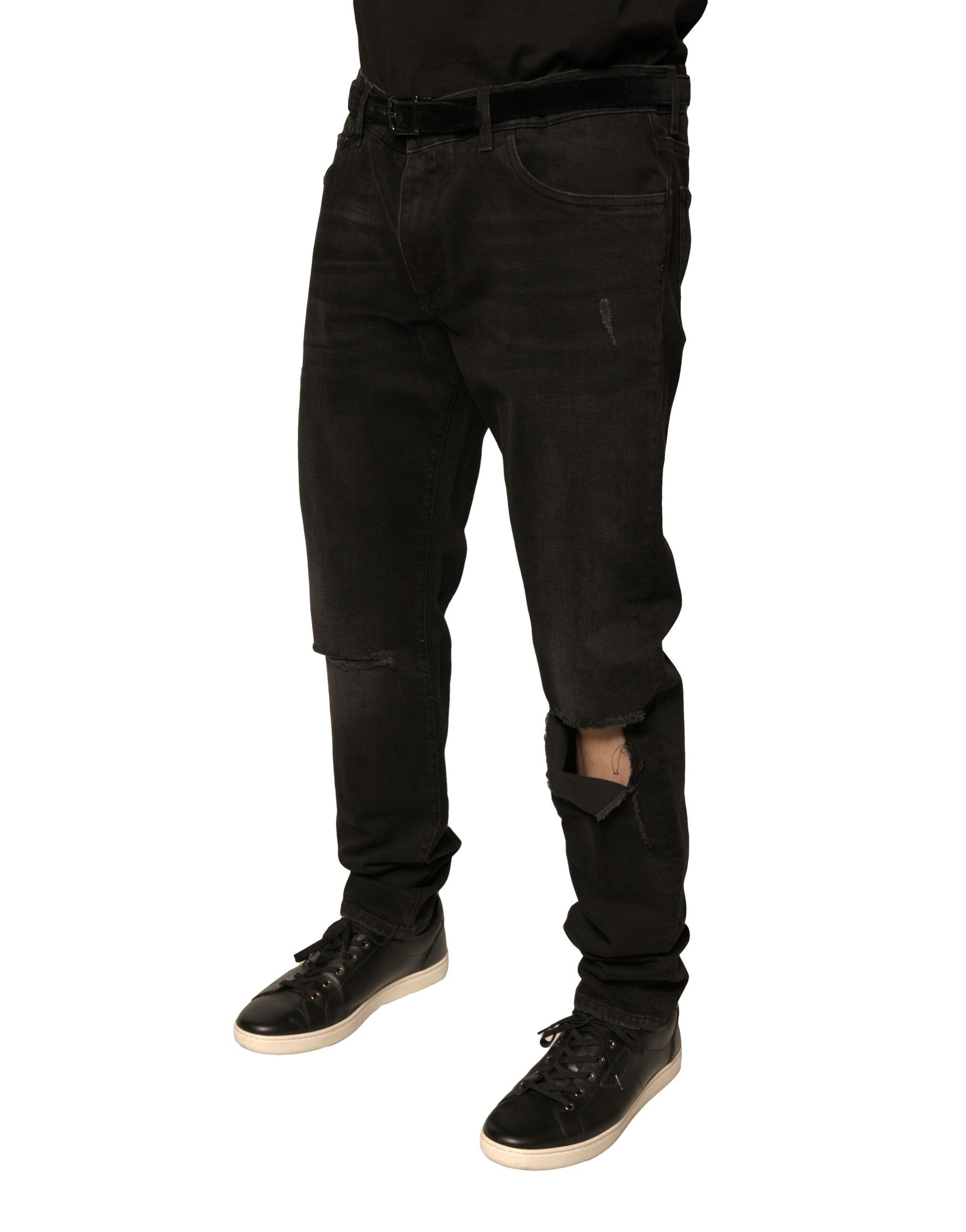 Schwarze Skinny-Jeans aus Baumwolle mit Rissen und Logo
